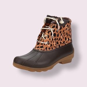 NEW Sperry Top-Sider Cheetah Brown Syren Gulf Duck Toe Rain Boot Size 11M